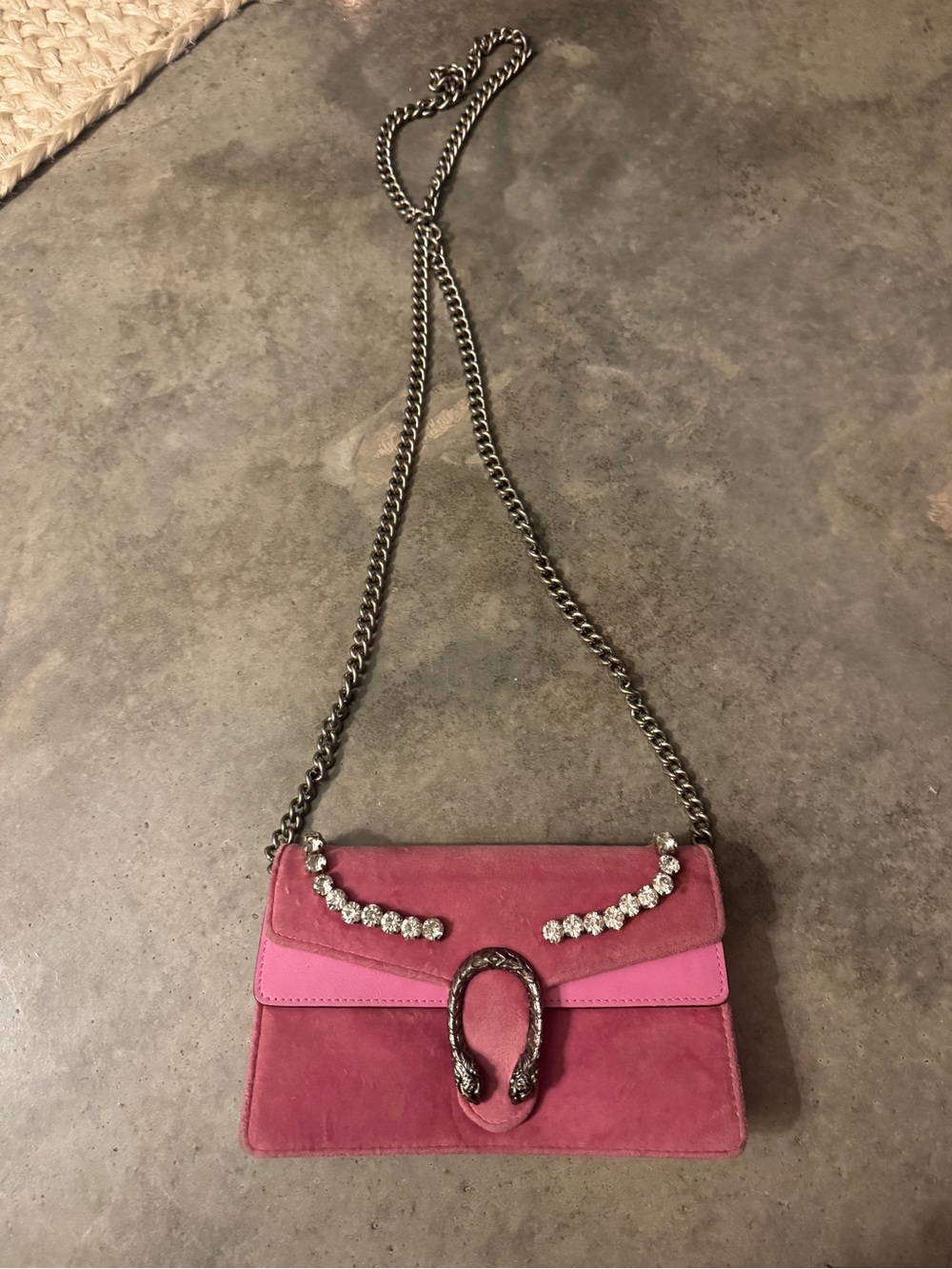 Gucci Dionysus Pink Suede Shoulder Bag with Crystal Detail